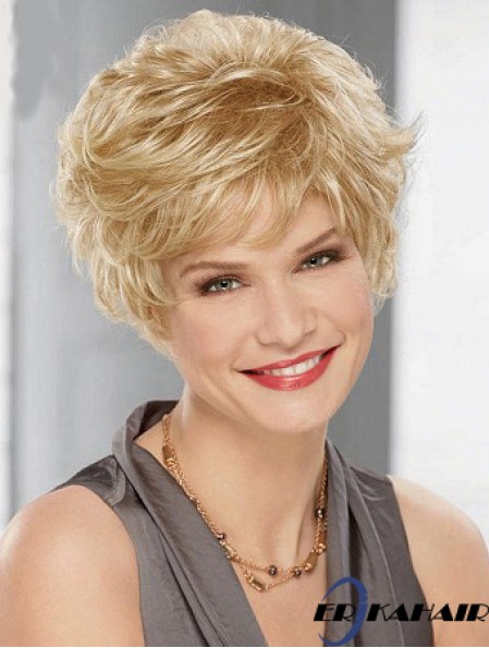 Günstige synthetische blonde Farbe geschichteten Schnitt gewellten Stil