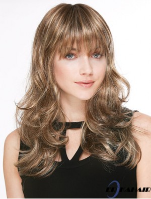 Trendy Blonde Wellig Mit Pony Lange Perücken