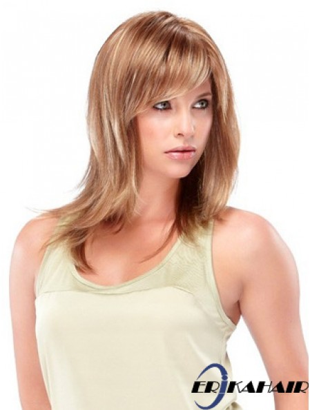 Blonde schulterlange gerade mit Pony Trendy Medium Perücken