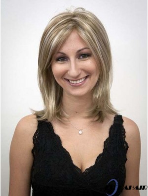 Schulterlänge ohne Pony Straight Blonde Günstigste synthetische Perücken