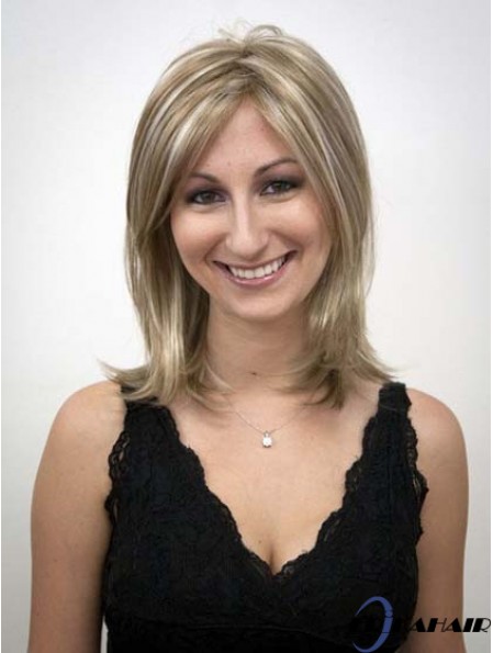 Schulterlänge ohne Pony Straight Blonde Günstigste synthetische Perücken
