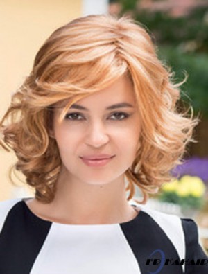 Hochwertige blonde blonde Kinnlänge geschichtete gewellte glueless Lace Front Perücken
