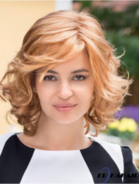 Hochwertige blonde blonde Kinnlänge geschichtete gewellte glueless Lace Front Perücken