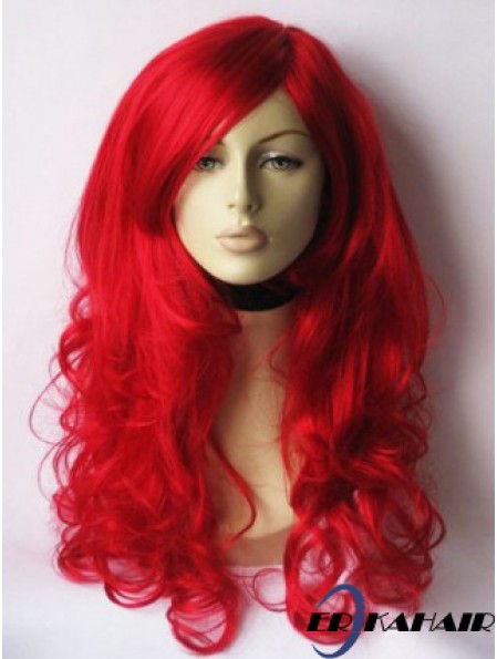 Wellig mit Pony Lace Front Wunderschöne 22 Zoll rote lange Perücken