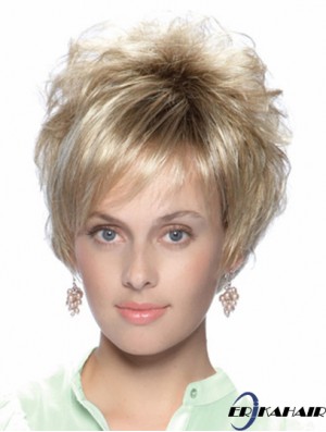 No-Fuss 8 Zoll Straight Blonde Mit Pony Kurze Perücken