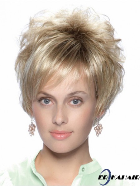 No-Fuss 8 Zoll Straight Blonde Mit Pony Kurze Perücken