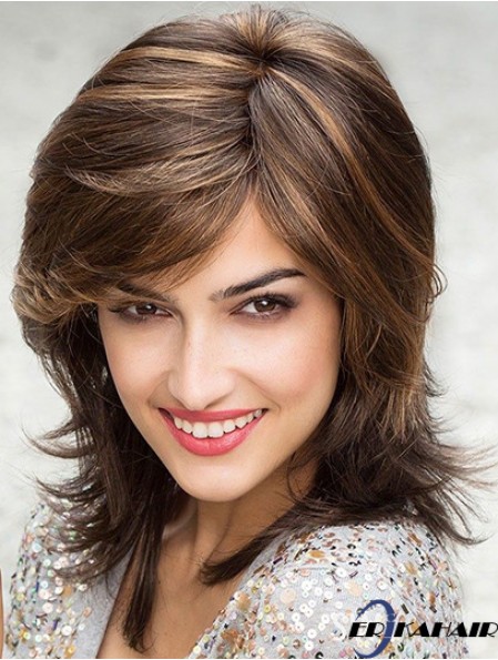Schöne braune schulterlange geschichtete gerade glueless Lace Front Perücken