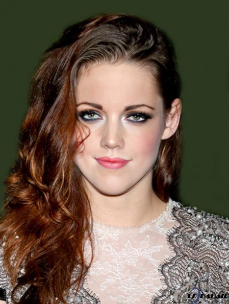 Unglaubliche Auburn Long Wavy 22 Zoll ohne Pony Kristen Stewart Lace Perücken