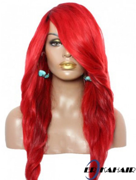 Wellig mit Pony Lace Front Erstaunliche 22 Zoll rote lange Perücken