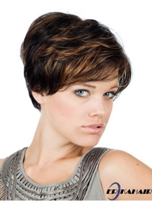 Bequemes 8 Zoll Straight Brown mit Pony Short Perücken
