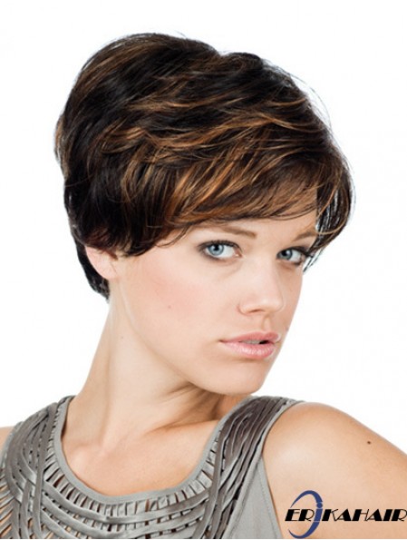 Bequemes 8 Zoll Straight Brown mit Pony Short Perücken