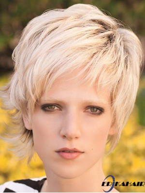 Rabatt 8 Zoll Straight Blonde Layered Short Perücken