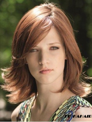 Fabelhafte braune Schulterlänge mit Pony Straight Glueless Lace Front Perücken