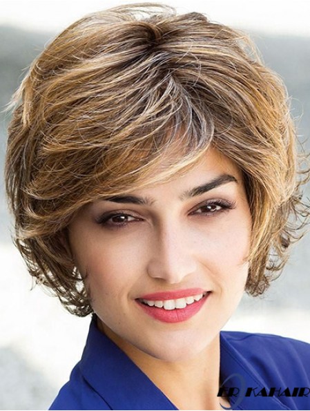 Günstige blonde blonde Kinn Länge geschichtet gewellte glueless Lace Front Perücken