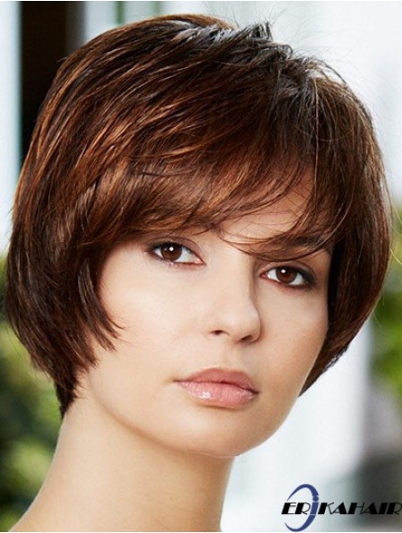 Brown Chin Length Wavy Layered 8 Zoll schlanke mittlere Perücken