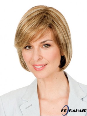 Handgebundene kurze Perücken Synthetische Kinnlänge Monofilament Blonde Farbe