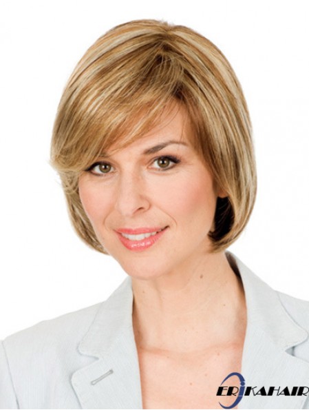 Handgebundene kurze Perücken Synthetische Kinnlänge Monofilament Blonde Farbe
