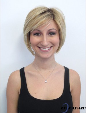 Kinnlänge Bobs Straight Blonde Praktische synthetische Perücken