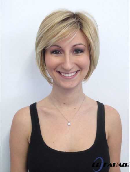 Kinnlänge Bobs Straight Blonde Praktische synthetische Perücken