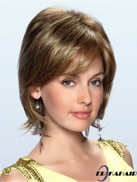 Brown Chin Length Wavy Layered 10 Zoll schöne mittlere Perücken