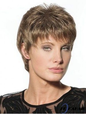 Geeignete Brown Cropped Boycuts Straight Glueless Lace Front Perücken