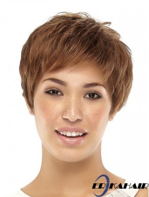 Cropped Boycuts Straight Brown Beliebte synthetische Perücken