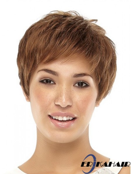 Cropped Boycuts Straight Brown Beliebte synthetische Perücken