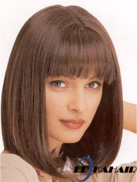 Damen Perücke synthetisch mit Pony braune Farbe Straight Style