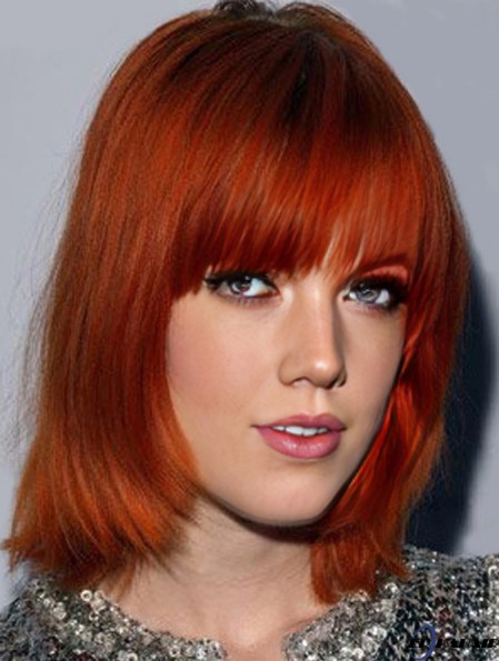Top 14 Zoll Kupfer Kinn Länge Mit Pony Straight Lace Perücken