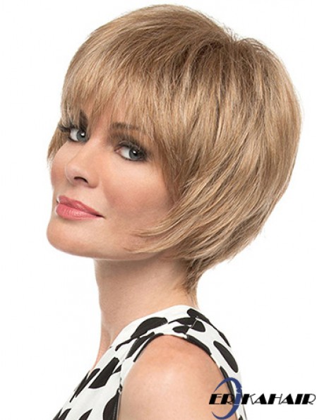 Mode 8  inchStraight Blonde Mit Pony Kurze Perücken