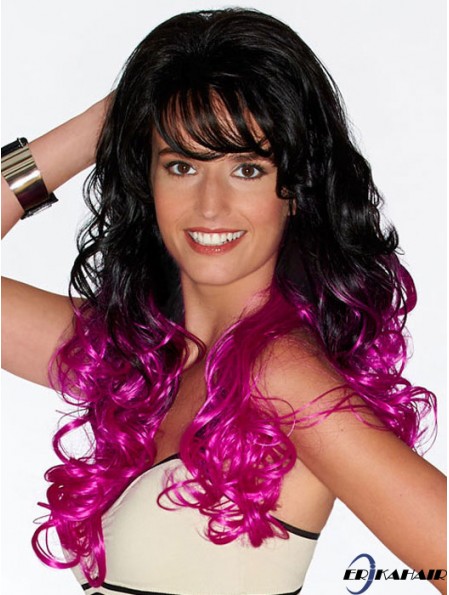 Curly Geeignete 22 Zoll Ombre / 2 Tone With Bangs Long Perücken