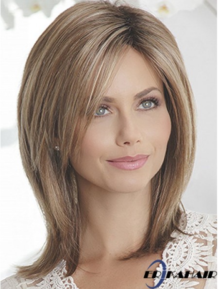 Layered Brown Straight Shoulder Länge 14  inchSchlanke mittlere Perücken