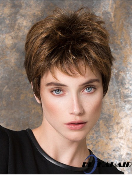 Straight Brown Synthetic Boycuts 4 Zoll kurze Damen Perücken