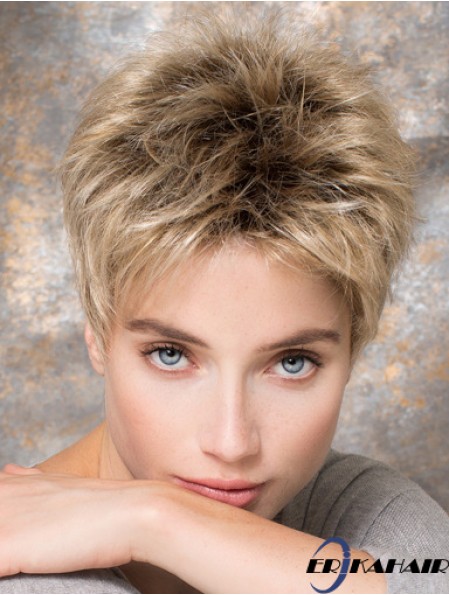 4 Zoll Blonde Synthetic Boycuts Glattes kurzes Haar