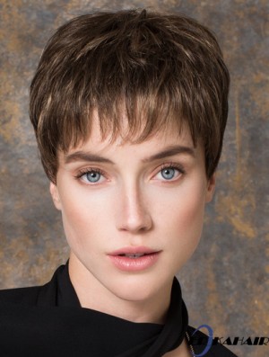 Brown Straight Monofilament Boycuts 5 Zoll billige synthetische Perücken