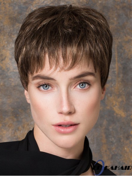 Brown Straight Monofilament Boycuts 5 Zoll billige synthetische Perücken