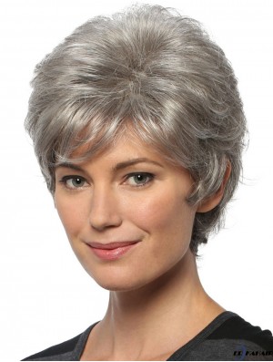 Kurze gewellte 8 Zoll Capless billige graue Perücken