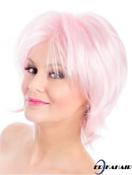 Gerade Bobs Pink 8 Zoll Capless Perücke Mode
