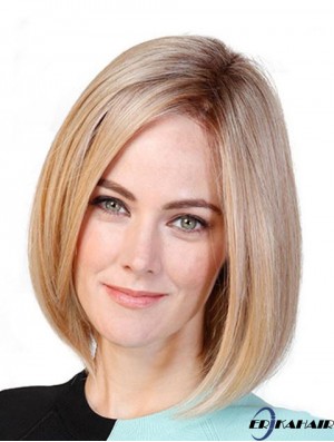 Straight Bobs Blonde 11  inchMonofilament Cancer Patient Perücken
