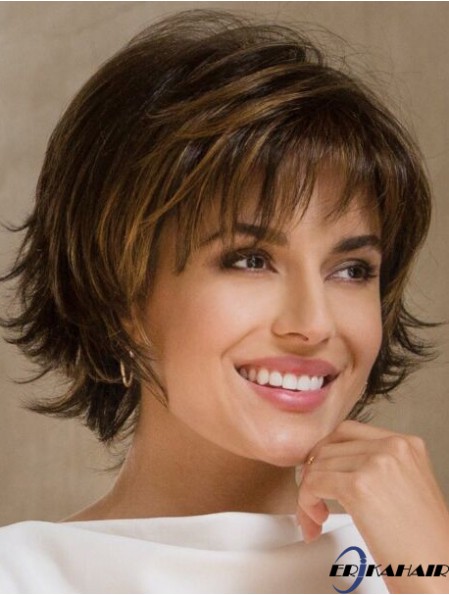 Synthetische Bobs Brown Wavy 9 Zoll Medium Perücke