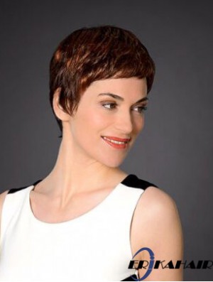 Red Cropped Synthetic 4  inchStraight Boycuts Lace Front Perücken