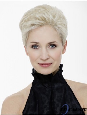 Platinblonde Boycuts beschnitten 4  inchgerade synthetische Mono Perücken