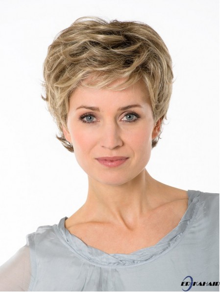Blonde Boycuts abgeschnittene 7  inchgewellte synthetische billige Monofilamentperücken