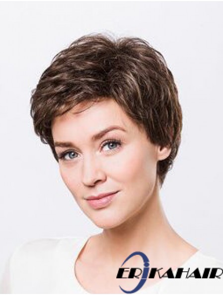 Brown Boycuts Short 8  inchWellenförmige synthetische Damen Monofilament Perücken