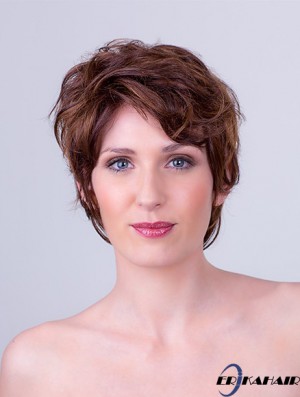 Auburn Layered Short 8  inchgewellte synthetische Mono Cap Perücken