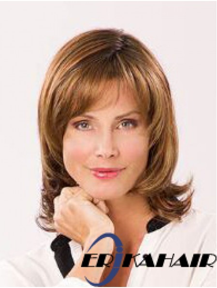 Auburn With Bangs Schulterlange 12  inchgewellte synthetische Damen Perücke Monofiliment