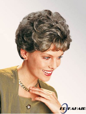 Curly Grey 7  inchClassic Synthetic Lace Front kurze Perücke