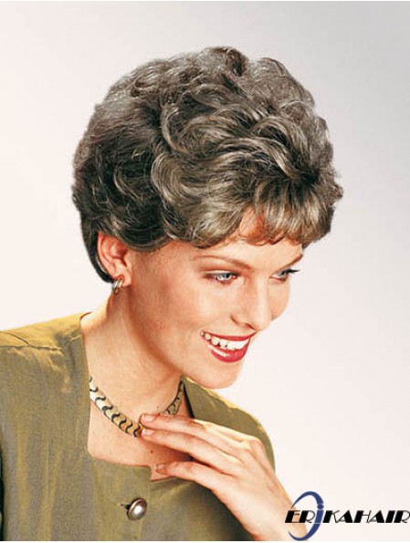 Curly Grey 7  inchClassic Synthetic Lace Front kurze Perücke