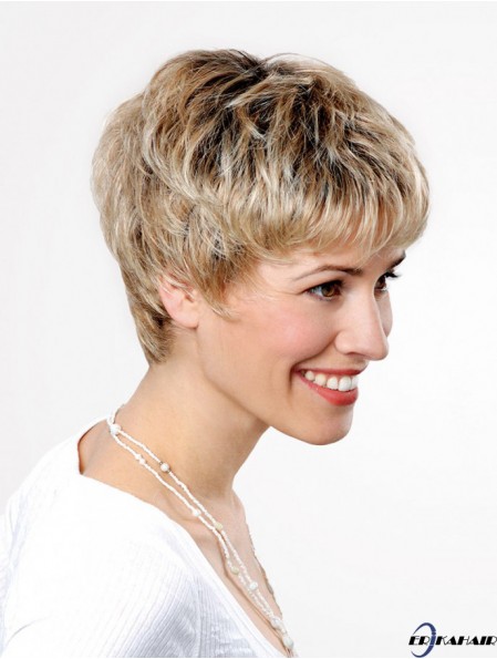 Synthetische Spitze vorne 6 Zoll Boycuts Straight Blonde Ladies Short Perücken