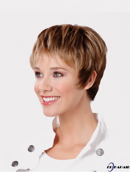 Synthetische kappenlose 8 Zoll Boycuts gerade braune Perücken für kurzes Haar